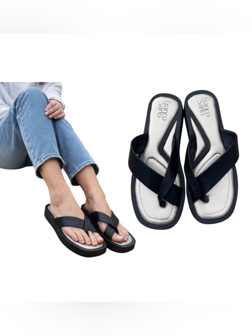 Franco Sarto Jonas Platform Sandals – Size 8 – Black/Silver – Gently Used